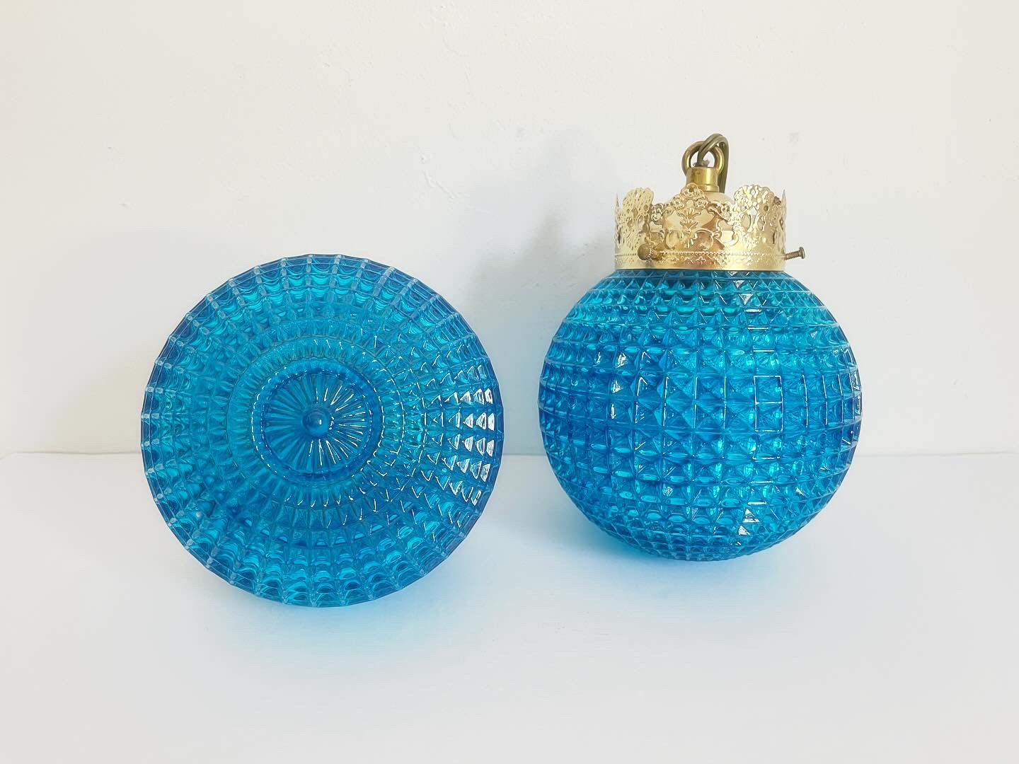1960s Blue Glass Globe Lights, Pair~P77687980