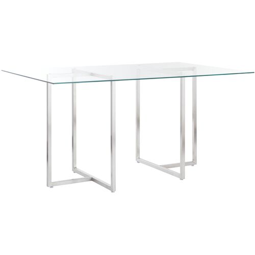 Mila Glass Rectangular Dining Table, Chrome~P77647654