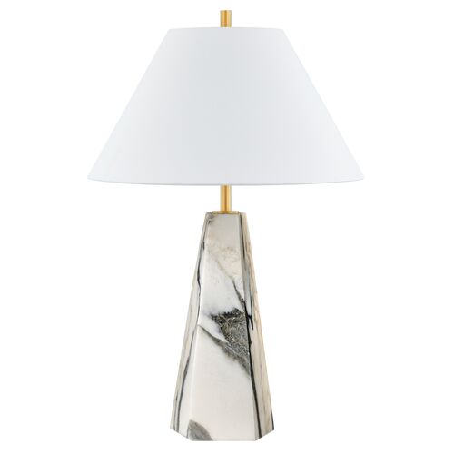 Edie 30" Marble Table Lamp, Gray/Aged Brass