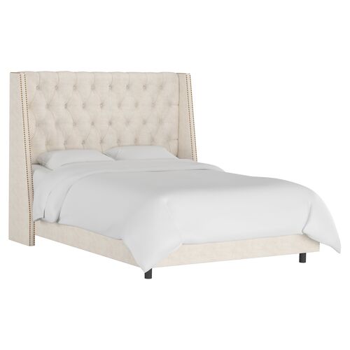 Sophia Wingback Bed with Nailheads, Linen