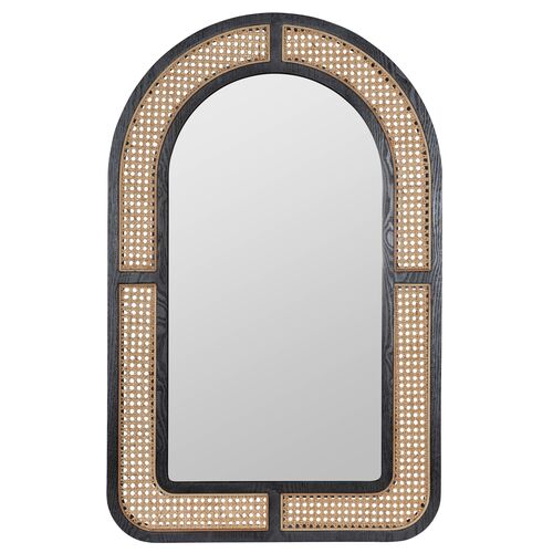 Everly Arched Cane Wall Mirror, Natural/Black~P111111793