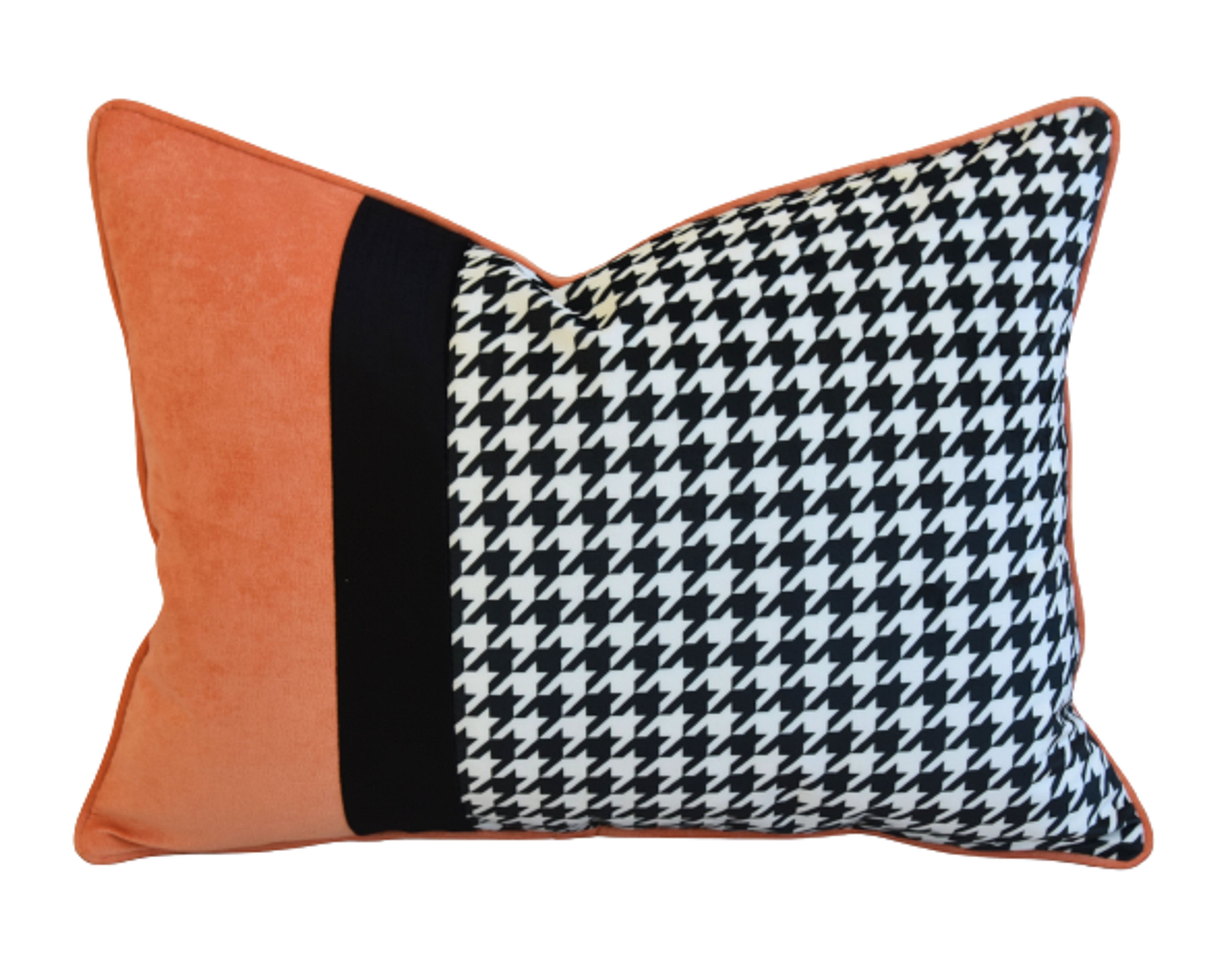 Orange & Houndstooth Velvet Pillow~P77623526
