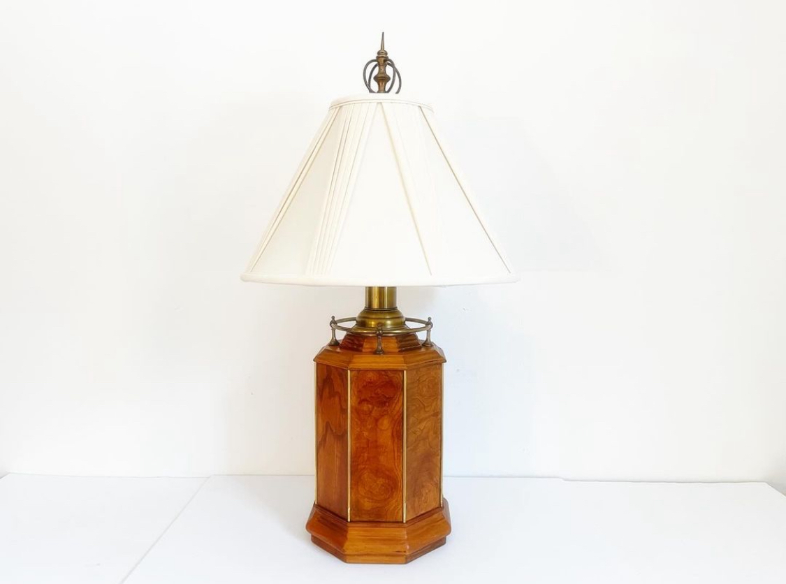 Midcentury Burl Wood Lamp w/Shade~P77689513