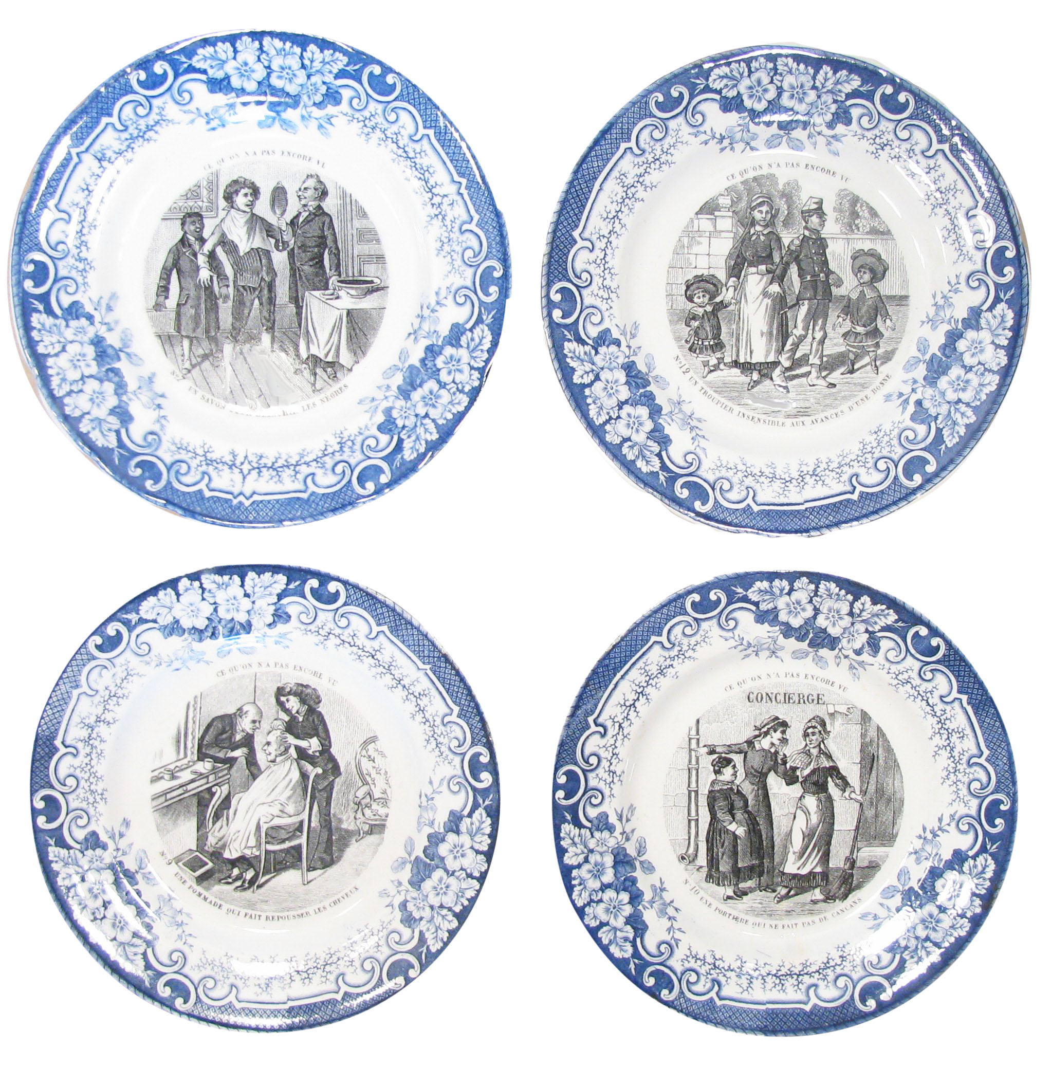 19thC. French Blue & White Plates, S/4