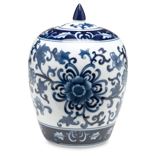 8" Decamps Floral Jar, Blue/White~P76889753