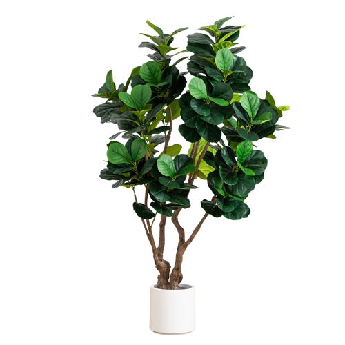 Faux Grand Fiddle Leaf Tree in White Decorative Planter Faux Grand Fiddle Leaf Tree in White Decorative Planter