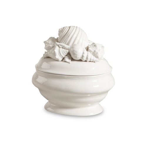 11" Shell Ceramic Tureen, White~P77354113
