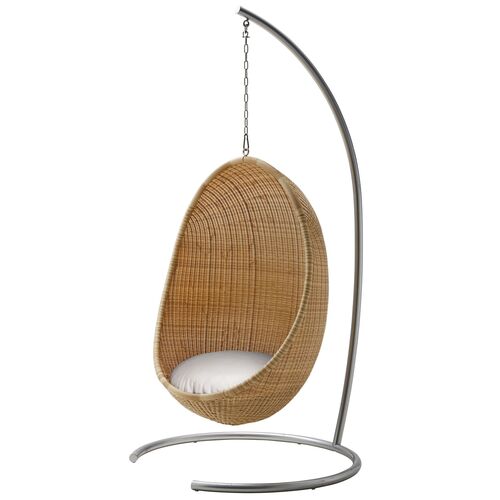 Outdoor Hanging Egg Chair & Stand, Natural/White