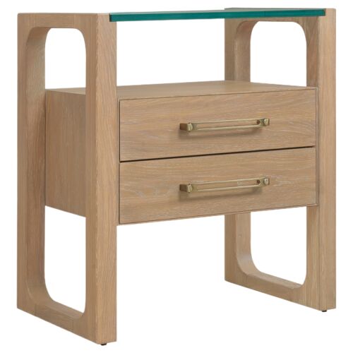 Banyon Bay Glass Top 2-Drawer Nightstand, Desert Oak
