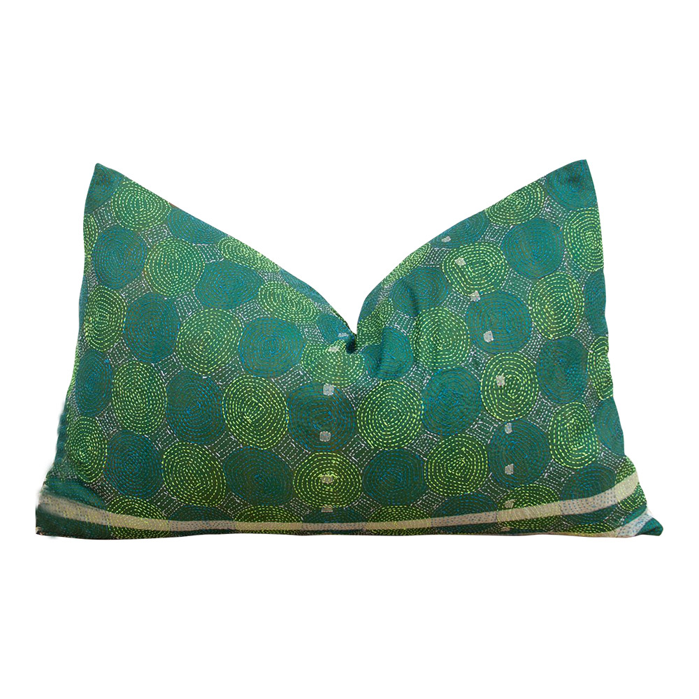 Jade Green Silk Kantha Pillow~P77670971