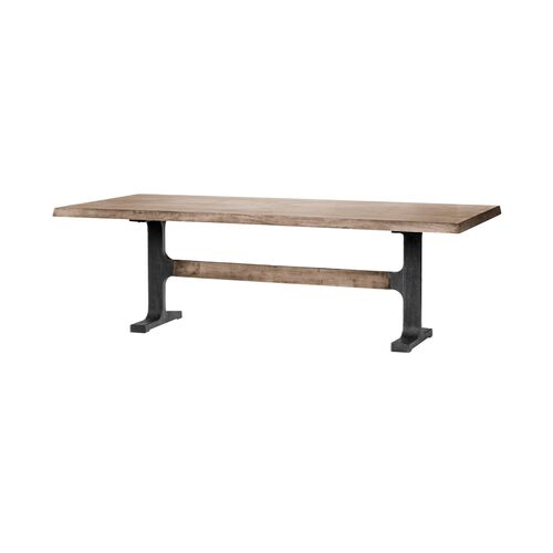 Ren 95" Wood and Metal Dining Table, Brown Ren 95" Wood and Metal Dining Table, Brown