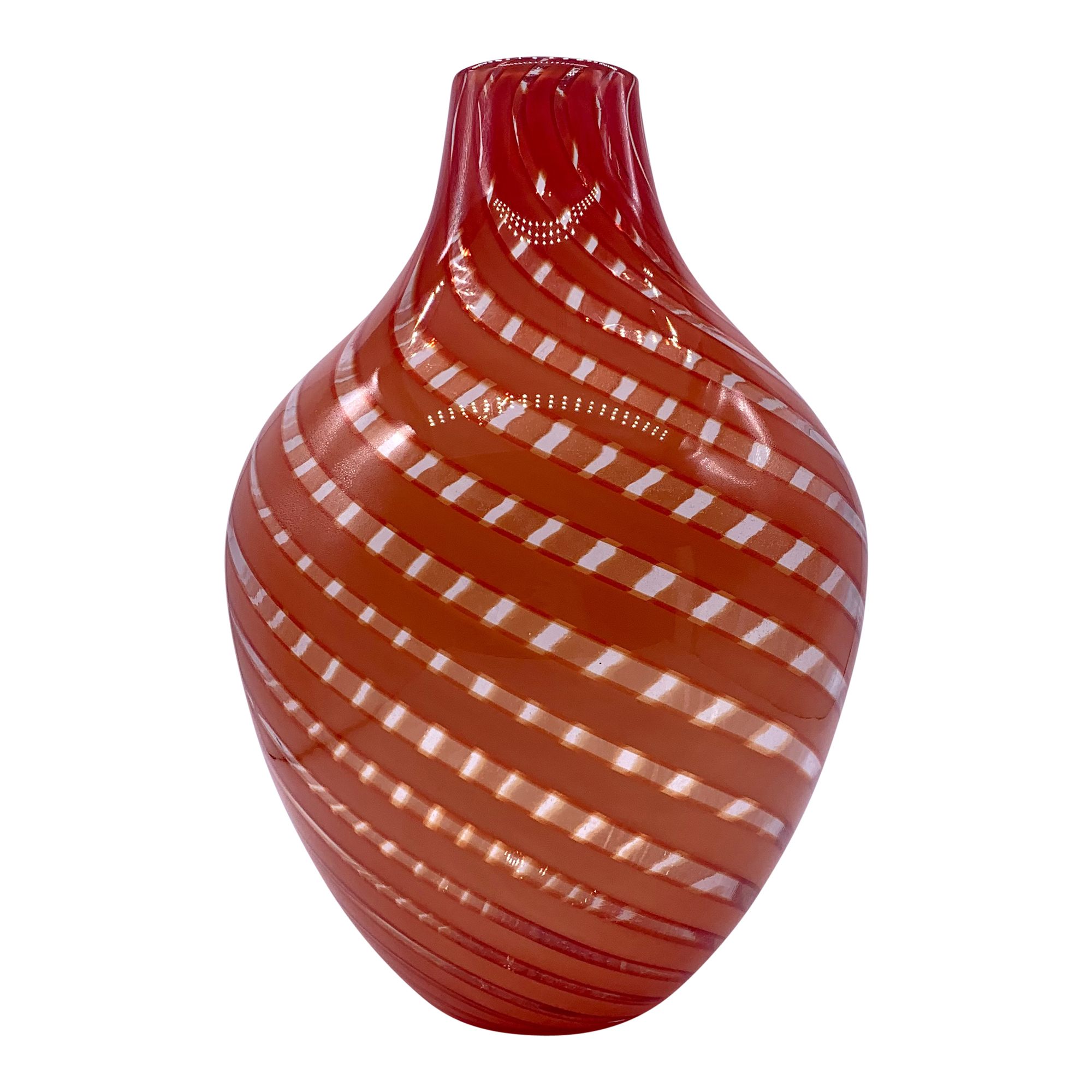 Large Art Glass Orange Swirl Vase~P77643513