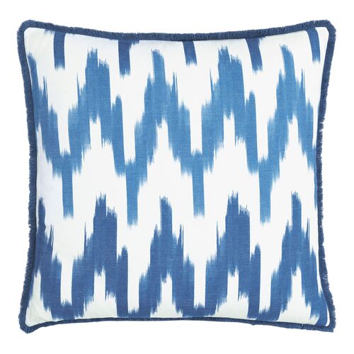 Marina Ikat Pillow, White/Blue