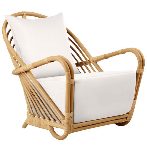 Rattan Lounge Chair, Natural/White