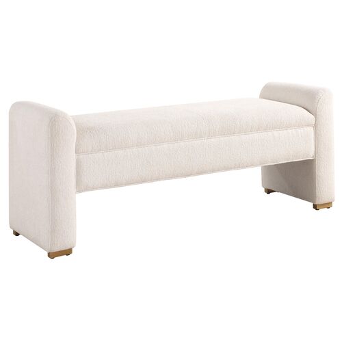 Bram Textured Boucle Bench, White Bram Textured Boucle Bench, White