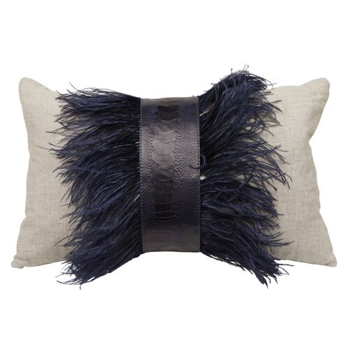 Ostrich Trim 14x22 Lumbar Pillow, Gray~P77634708