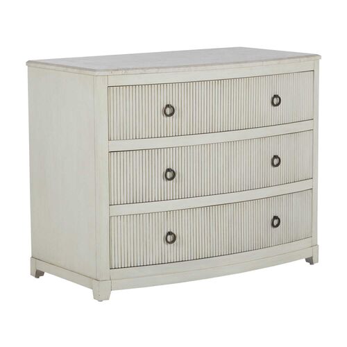 Rosalyn 3-Drawer Fluted Mahogany Chest w/ Marble Top, Ivory