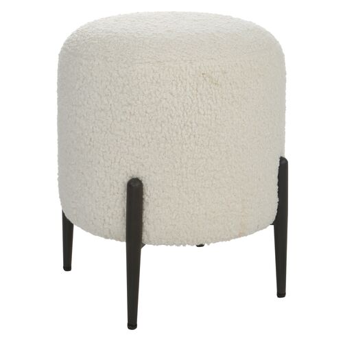 Cillian Faux Shearling Ottoman, Black/White