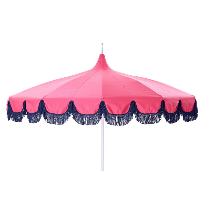 Aya Pagoda Fringe Patio Umbrella, Pink/Navy