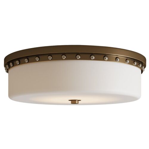 Barnabe Antique LED Flush Mount, White/Brass