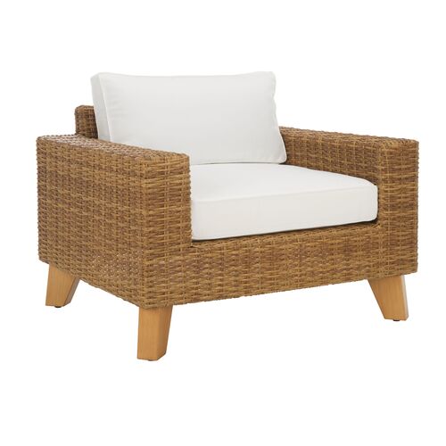 Aelwyn Outdoor Wicker Chair, Natural/White