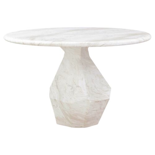 Fiora 48" Indoor/Ourdoor Faux Marble Round Dining Table, White