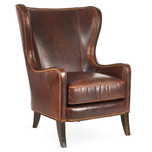 Dempsey Leather Wingback Chair, Bourbon Leather~P76267192