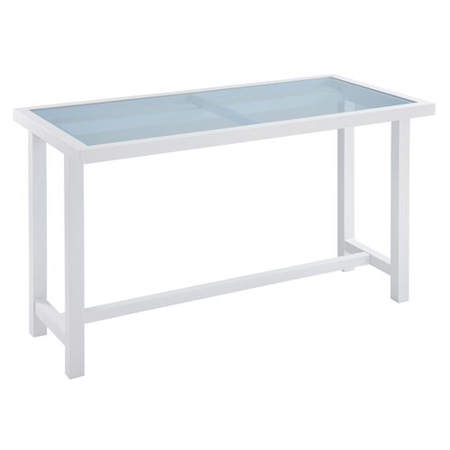 Ocean Breeze Promenade Outdoor High/Low Adjustable Aluminum Bistro Table, White/Blue
