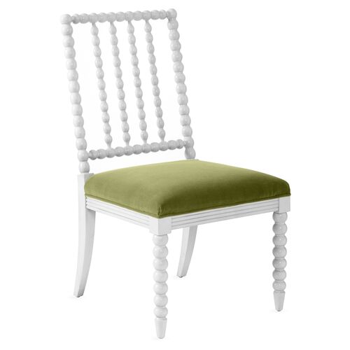 Barton Spindle Side Chair, Ivory/Moss Velvet~P77411317