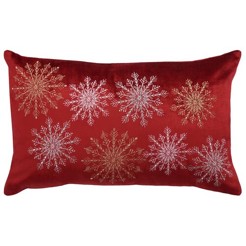 Lenna Snowflake 16x24 Lumbar Pillow, Red/Silver