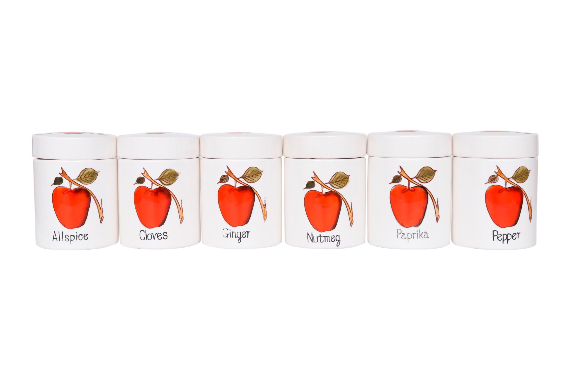 Red Apple Ceramic Spice Jars - Set of 6~P77628004