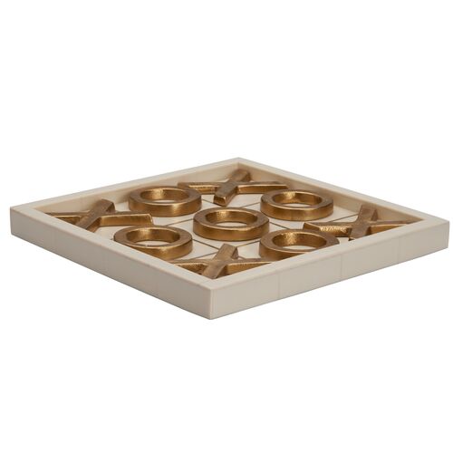 Tic Tac Toe Wood/Resin Board, White/Gold