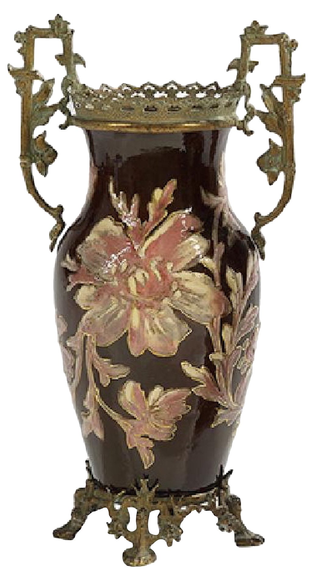 French Art Nouveau Floral Majolica Vase~P77344860