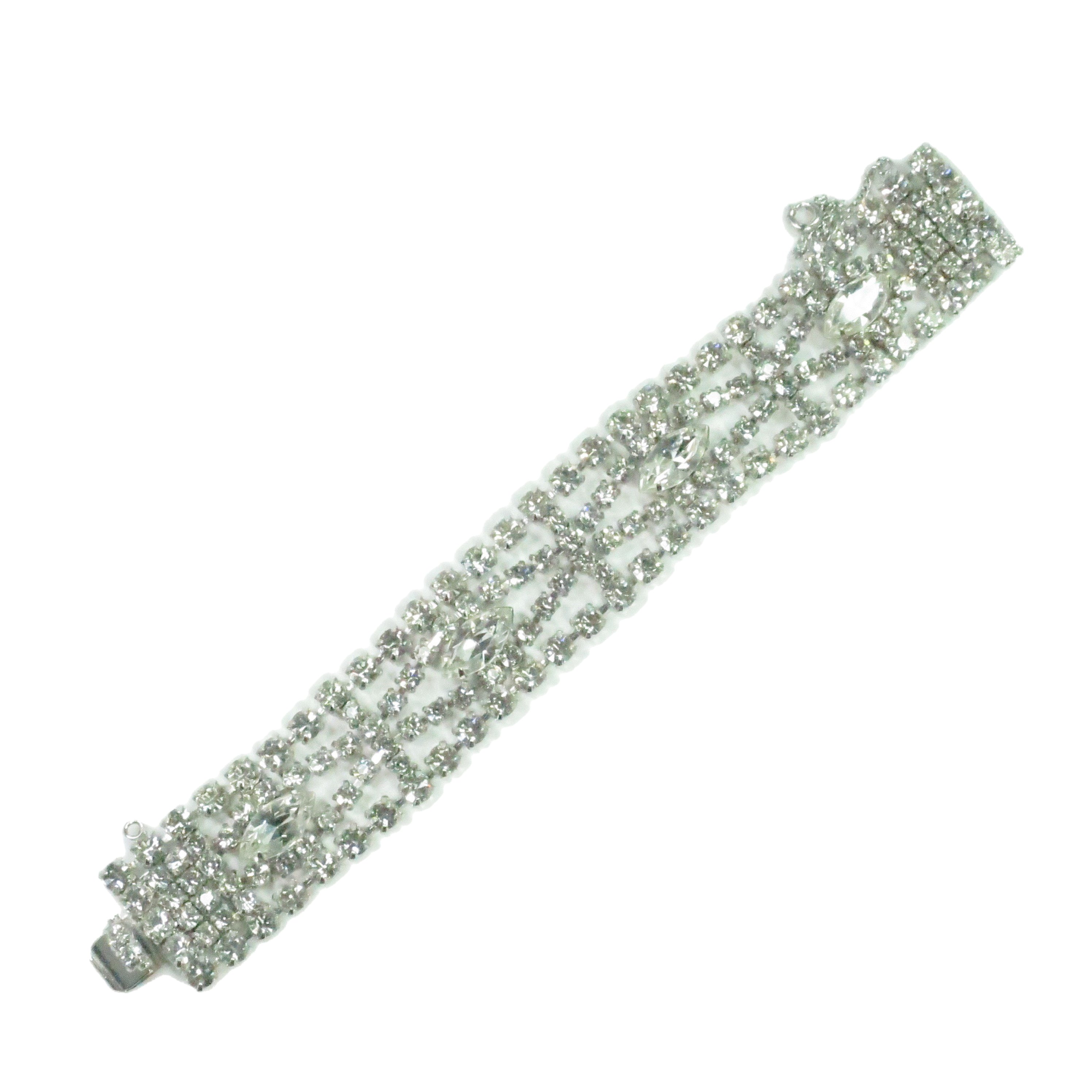 1950s Designer Rhodium Crystal Bracelet~P77647302