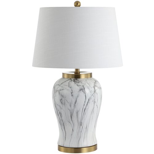 Emil Faux Marble Table Lamp, White 