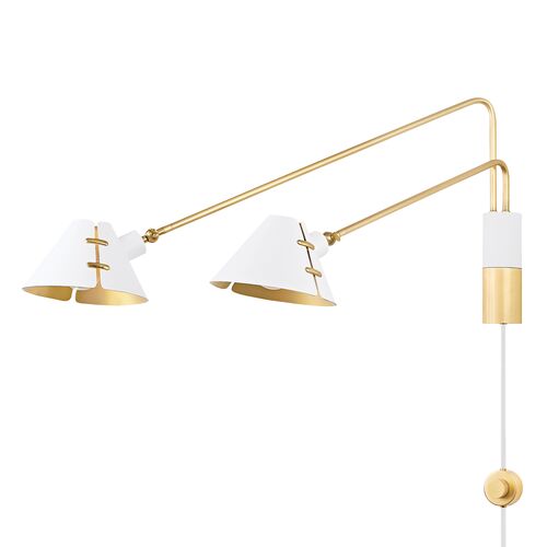 Split 16.5" Plug-in Wall Sconce, Aged Brass/Soft White