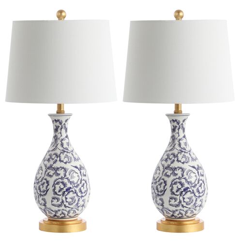 S/2 Ava Chinoiserie Table Lamps, Blue/White~P111124750