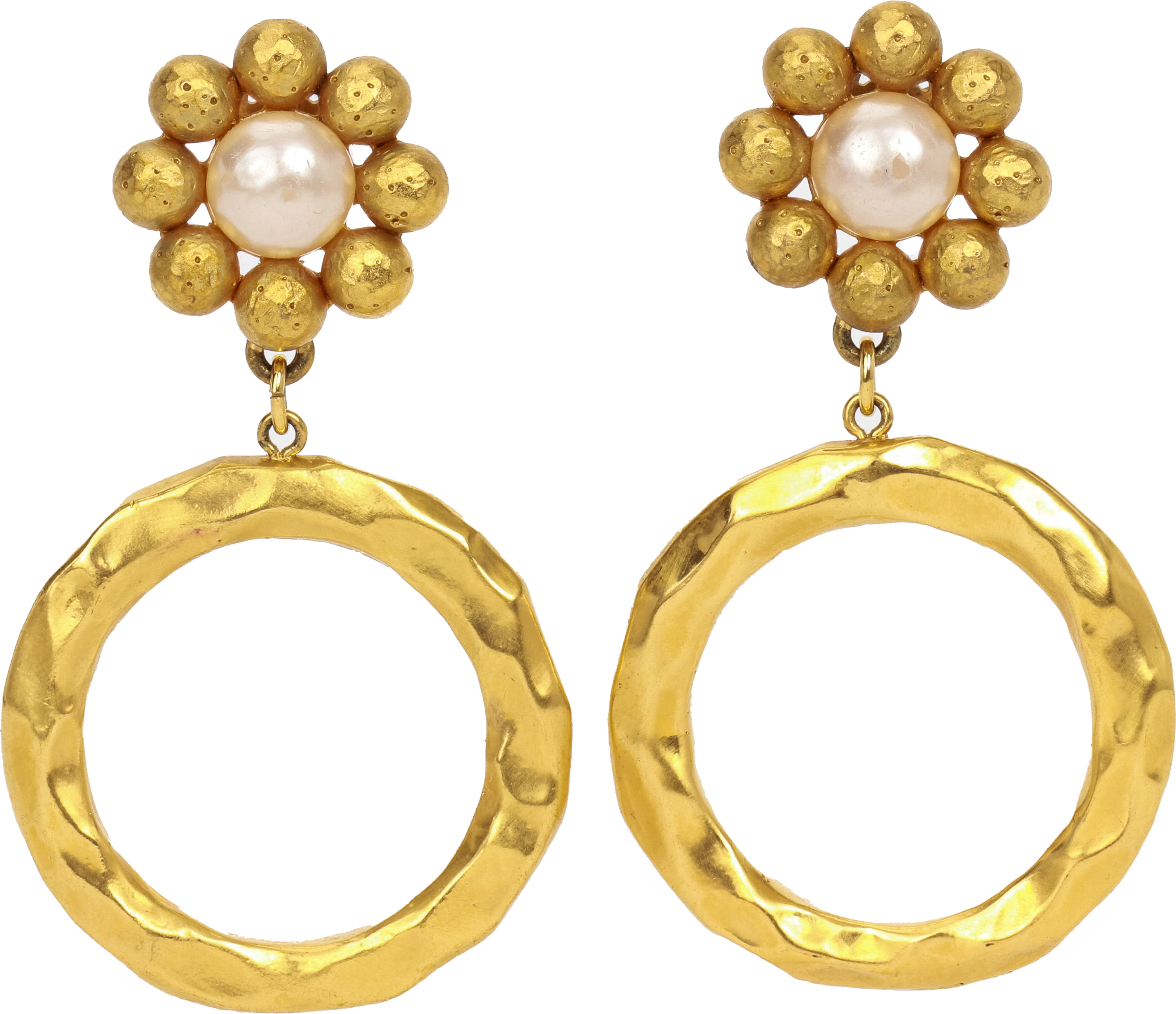 Chanel Vintage Massive Gold Toned Chain and Pearl Hoop Earrings For Sale at  1stDibs