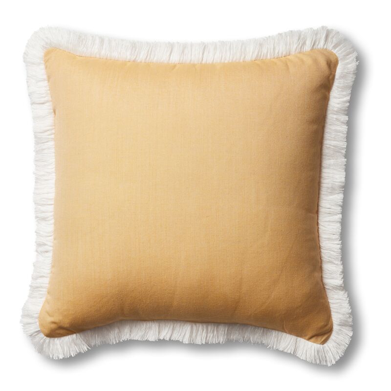 Kit Fringe Pillow, Mustard/White