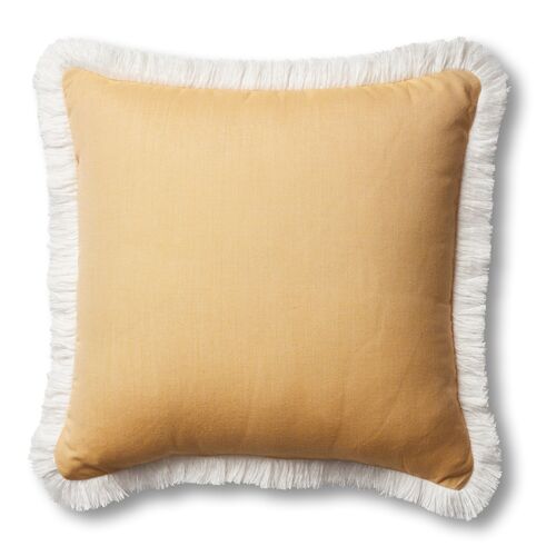 Kit Fringe Pillow, Mustard/White~P77570765