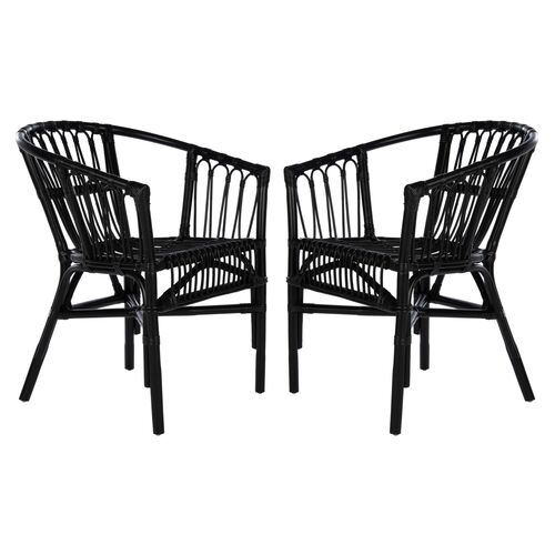 S/2 Bruno Rattan Accent Chairs, Black~P77648007