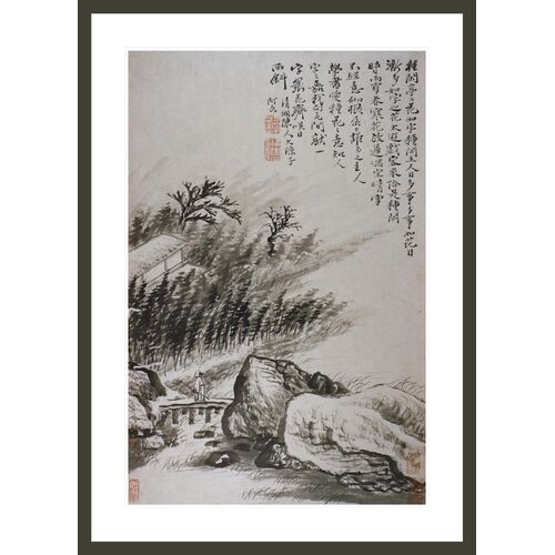Figure Crossing a Bridge from an Album of Twelve Landscape Paintings by Tao Chi Print