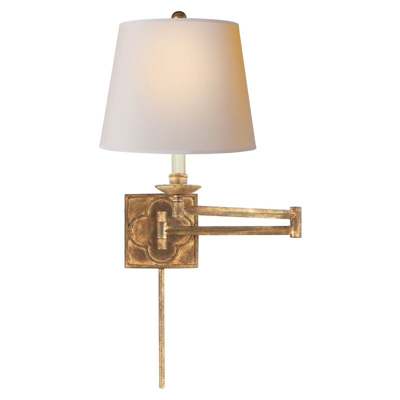 Griffith Swing-Arm Sconce, Gilded Iron