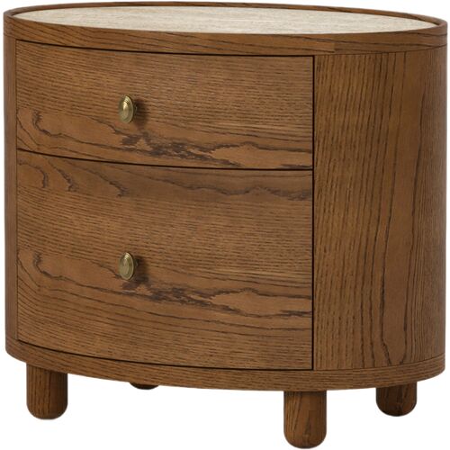 Laguna Oak End Table/Nightstand w/ Travertine Top, Dark Walnut
