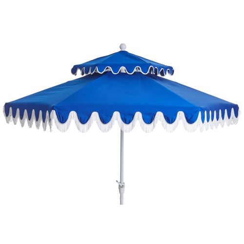 Daiana Two-Tier Fringe Patio Umbrella, Blue~P77416918