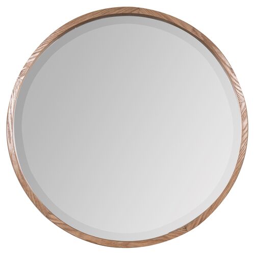 Dana 36" Round Wall Mirror, Natural Light Wood~P77578013