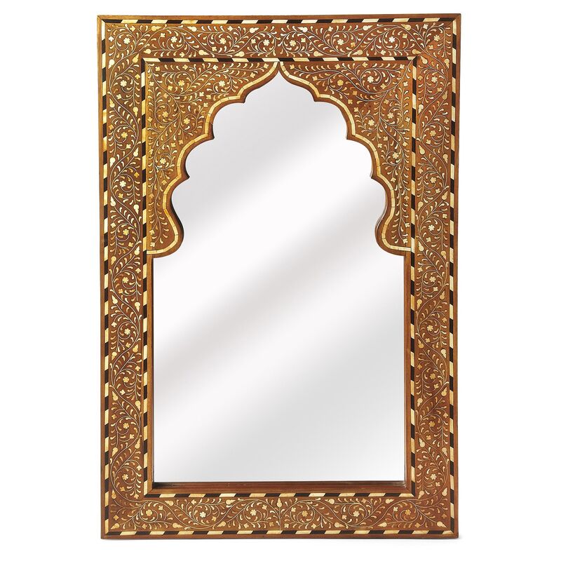 Lorena Bone Inlay Wall Mirror, Brown