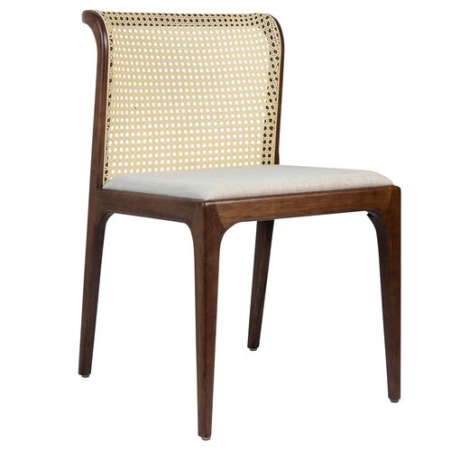 Luisa Curved Back Cane Side Chair, Nogal/Ivory