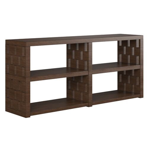 Forge Woven Geometric Open Bookcase Console Table, Dark Walnut Forge Woven Geometric Open Bookcase Console Table, Dark Walnut