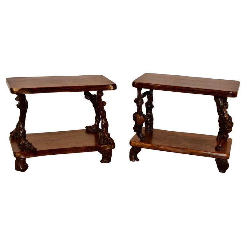 French Grapevine and Walnut Tables, Pair